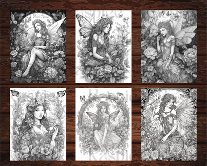 30 Beautiful Fairies Coloring Page Book for Adults, Flower Fairy Grayscale Coloring Book, Fairy Coloring Sheets, Printable PDF File Download