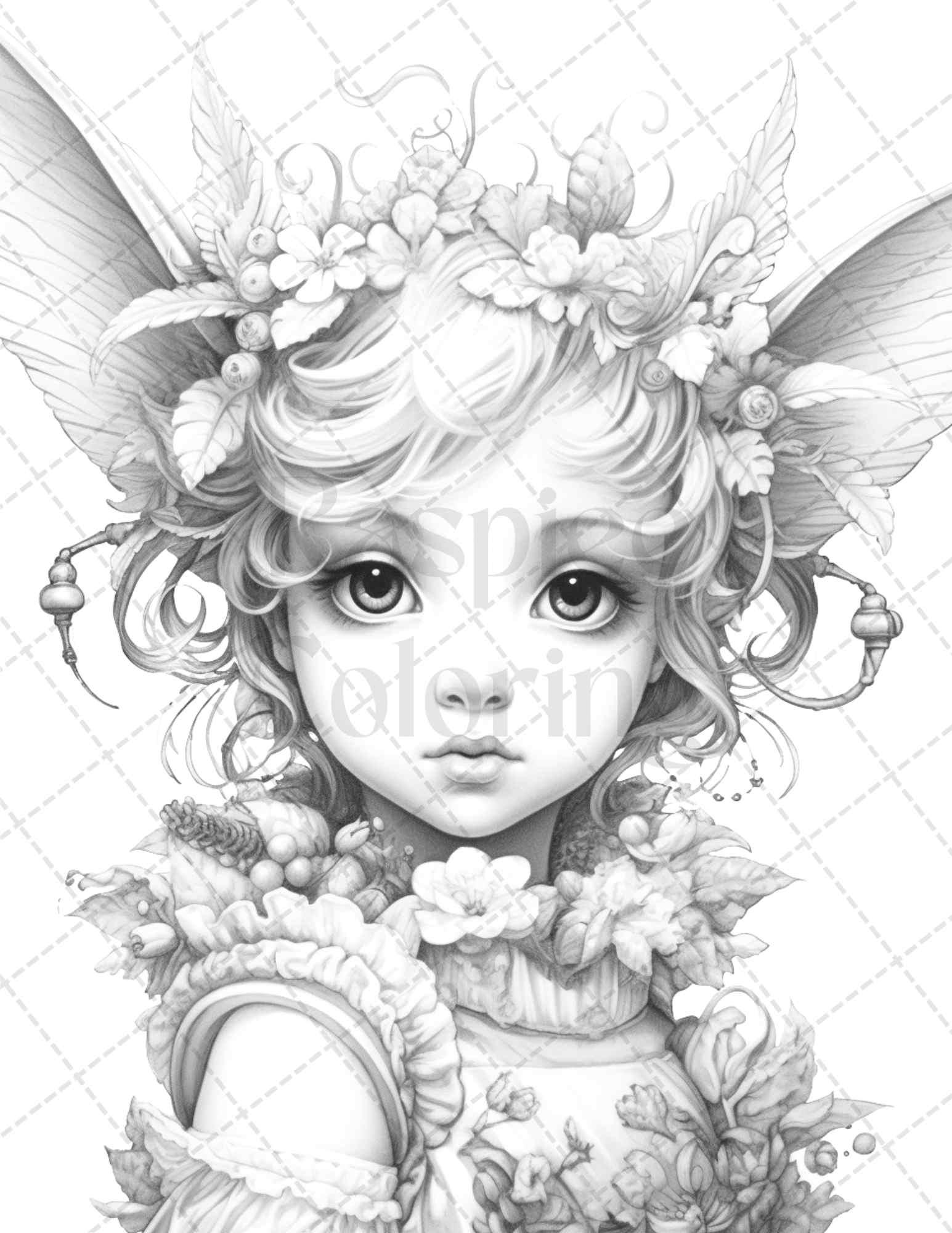 45 Adorable Chibi Fairy Grayscale Coloring Pages Printable for Adults, PDF File Instant Download