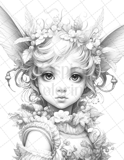 45 Adorable Chibi Fairy Grayscale Coloring Pages Printable for Adults, PDF File Instant Download