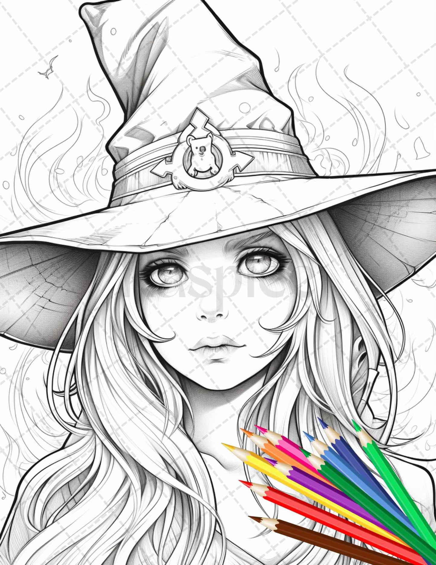 40 Cute Witches Coloring Pages Printable for Adults, Grayscale Coloring Page, PDF File Instant Download