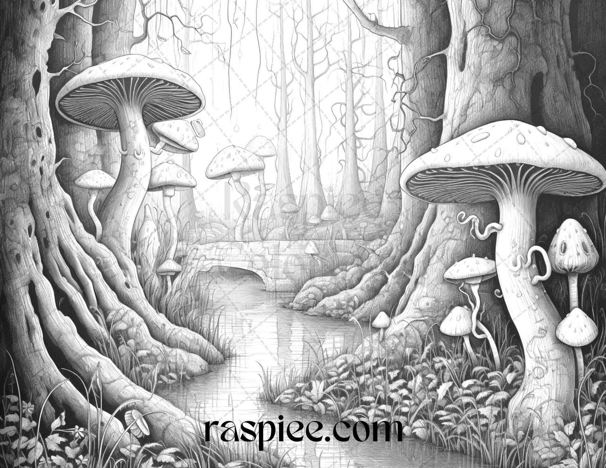 40 Halloween Landscapes Grayscale Coloring Pages Printable for Adults, PDF File Instant Download