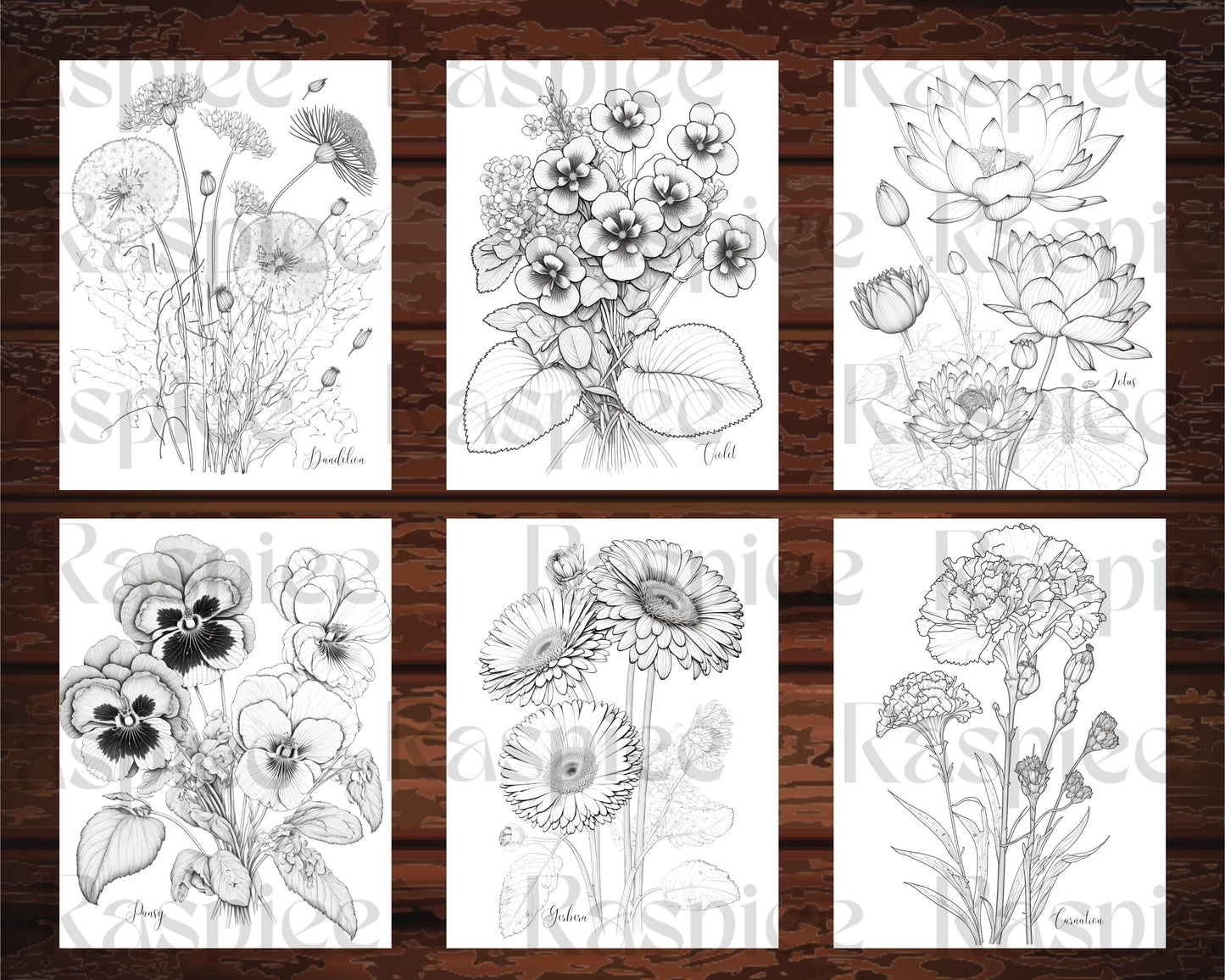 30 Botanical Flowers Printable Coloring Pages for Adults, Floral Grayscale Coloring Book, Printable PDF File Download