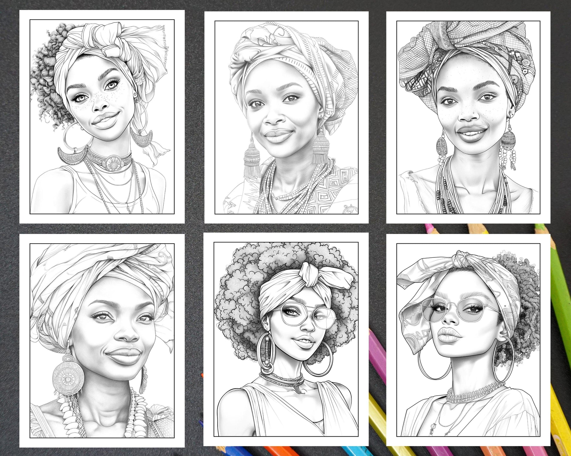 50 Black Women Portrait Coloring Pages for Adults Printable PDF Instant Download