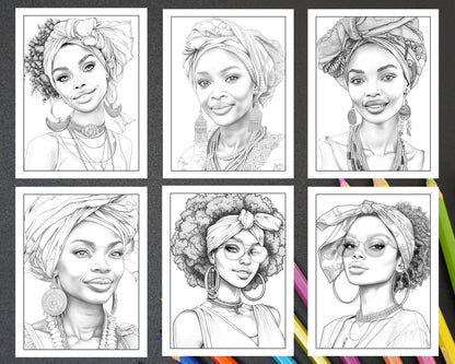 50 Black Women Portrait Coloring Pages for Adults Printable PDF Instant Download