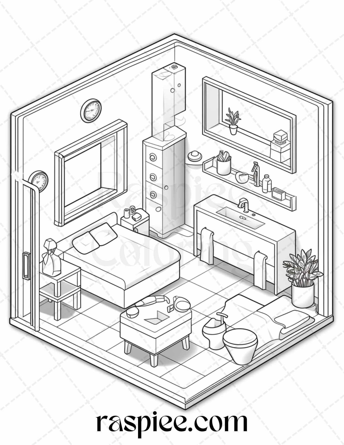 40 Pocket Room Coloring Pages Printable for Adults Kids, PDF File Instant Download