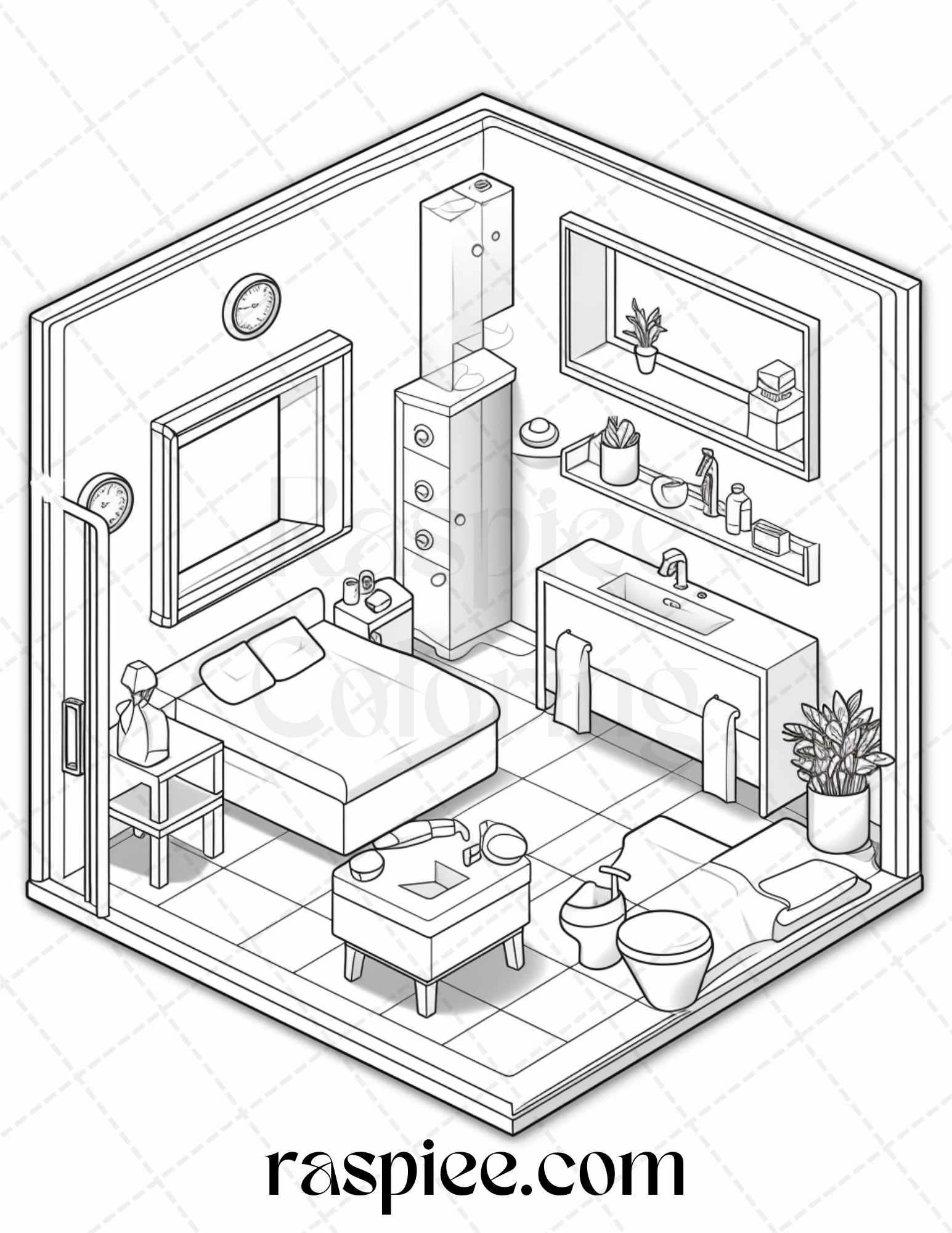 40 Pocket Room Coloring Pages Printable for Adults Kids, PDF File Instant Download