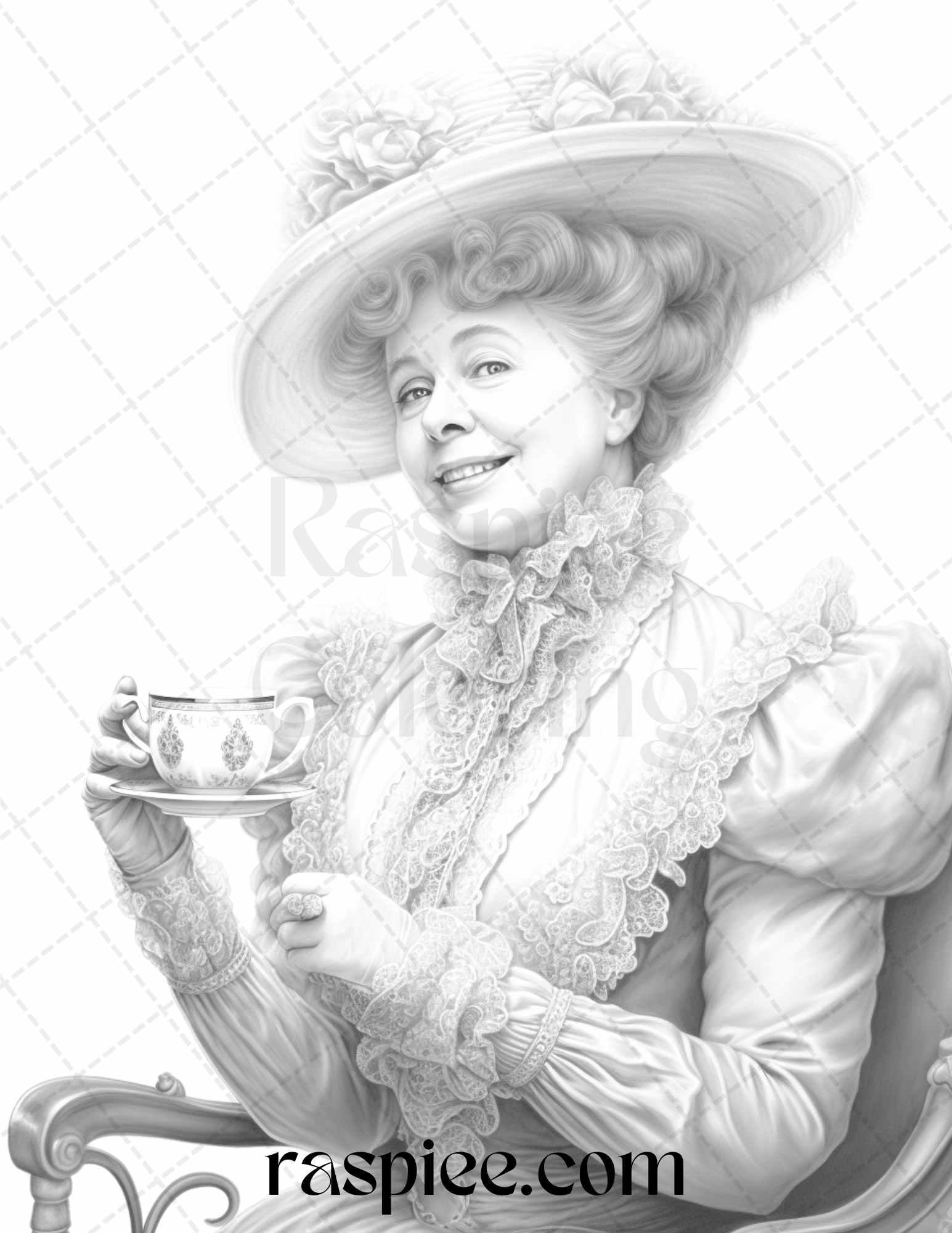 50 Victorian Grandma Grayscale Coloring Pages Printable for Adults, PDF File Instant Download