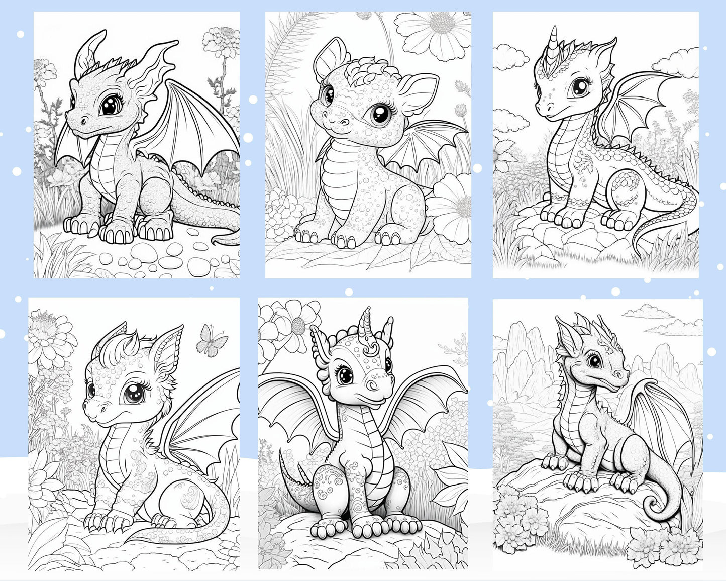 100 Adorable Dragon Printable Coloring Pages for Kids, Printable PDF File Instant Download