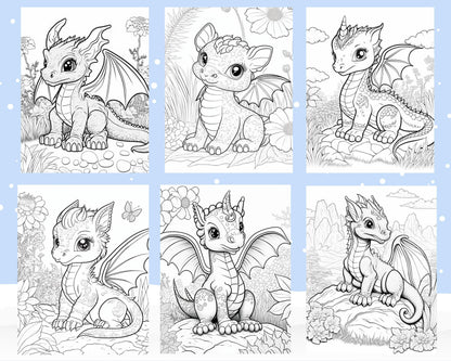 100 Adorable Dragon Printable Coloring Pages for Kids, Printable PDF File Instant Download