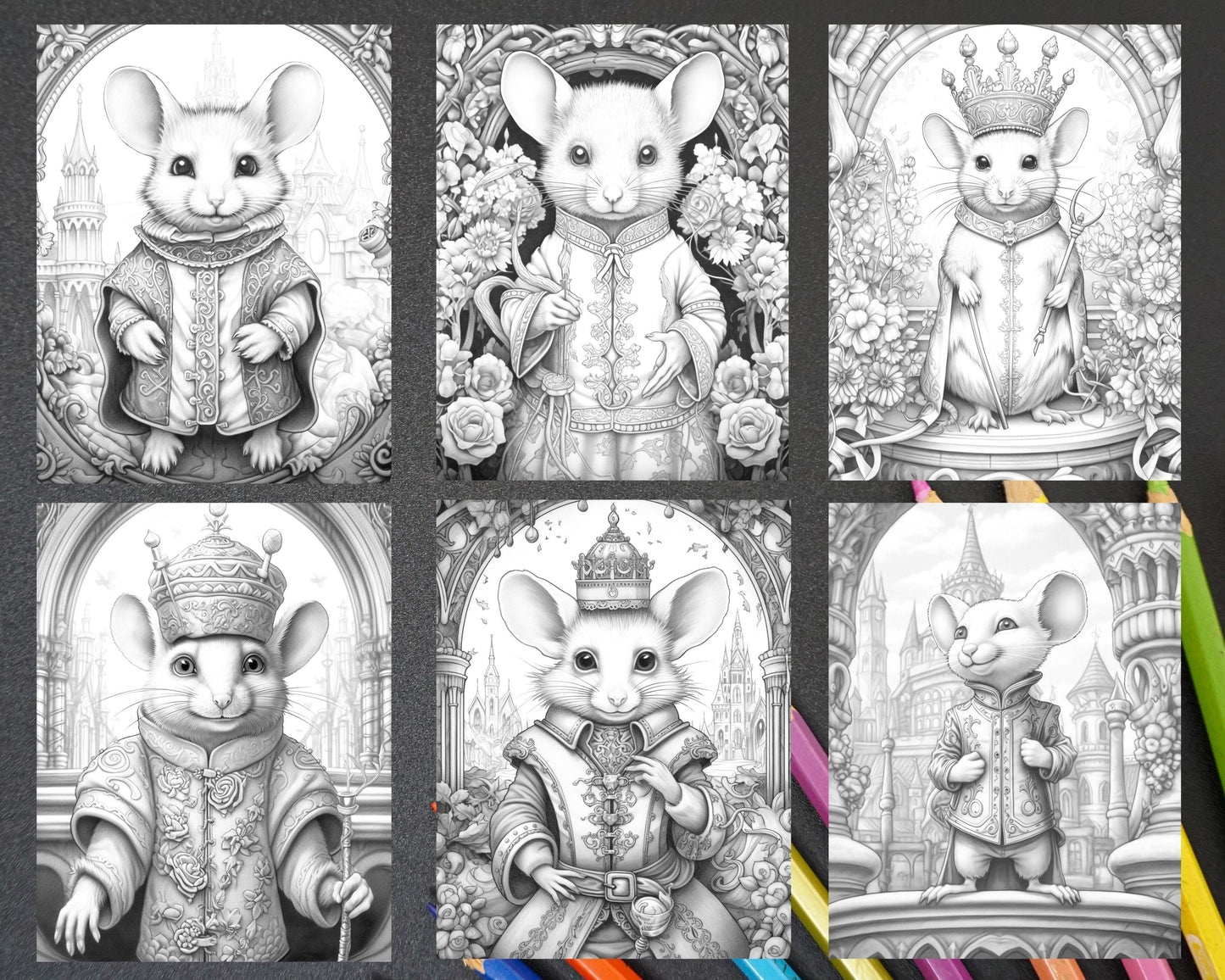 40 Little Mouse Prince Grayscale Coloring Pages Printable for Adults, PDF File Instant Download