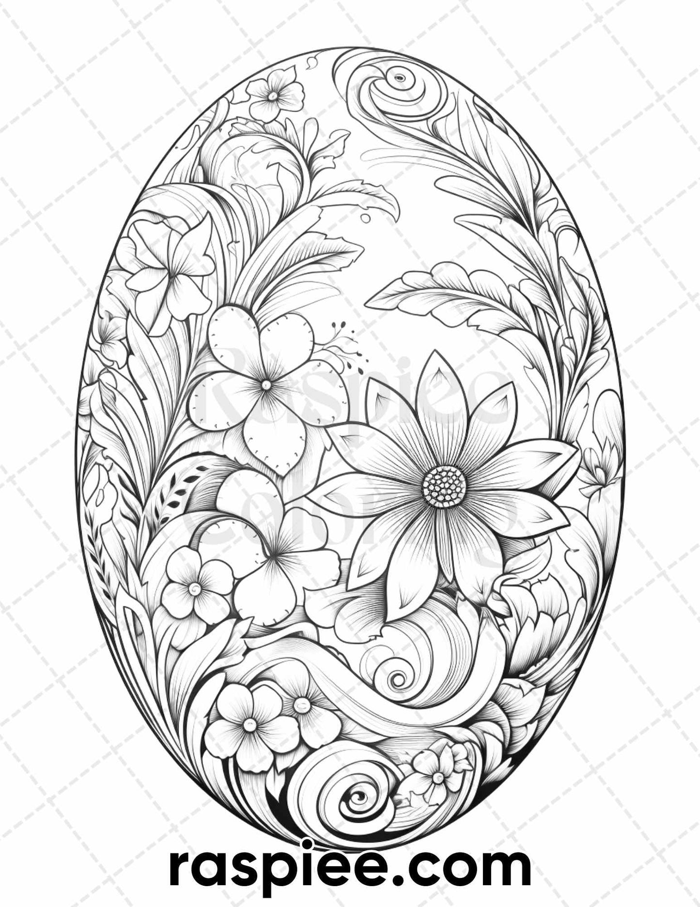 45 Easter Egg Grayscale Adult Coloring Pages, Printable PDF Instant Download