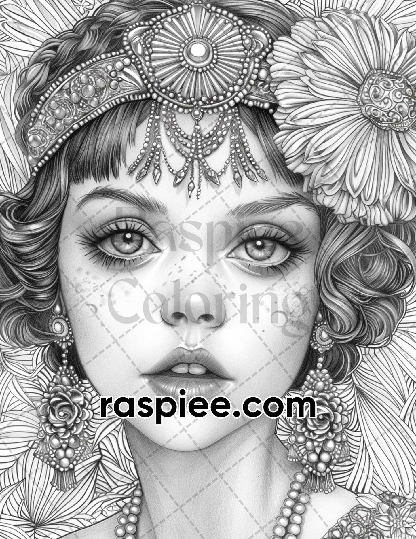 70 Gatsby Glamour Grayscale Adult Coloring Pages, Printable PDF Instant Download