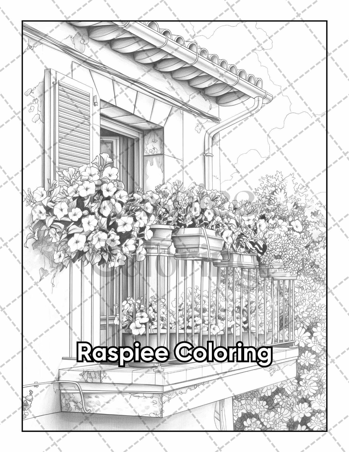 50 Balcony Garden Adult Coloring Pages Printable PDF Instant Download