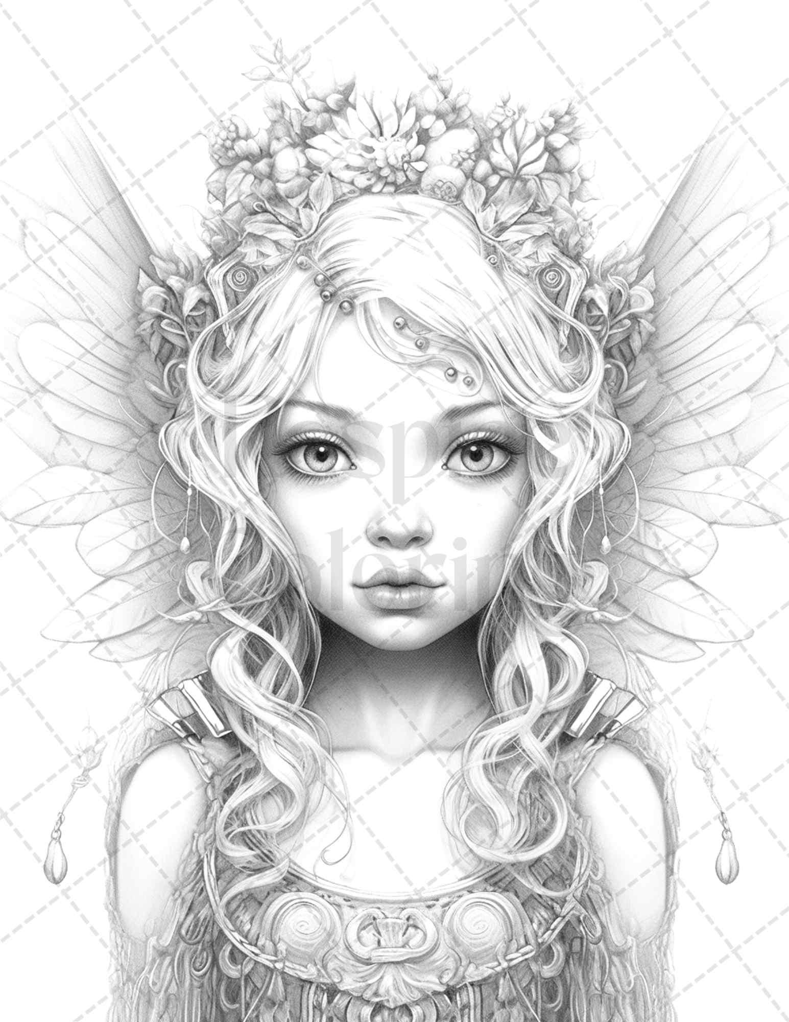 45 Adorable Chibi Fairy Grayscale Coloring Pages Printable for Adults, PDF File Instant Download