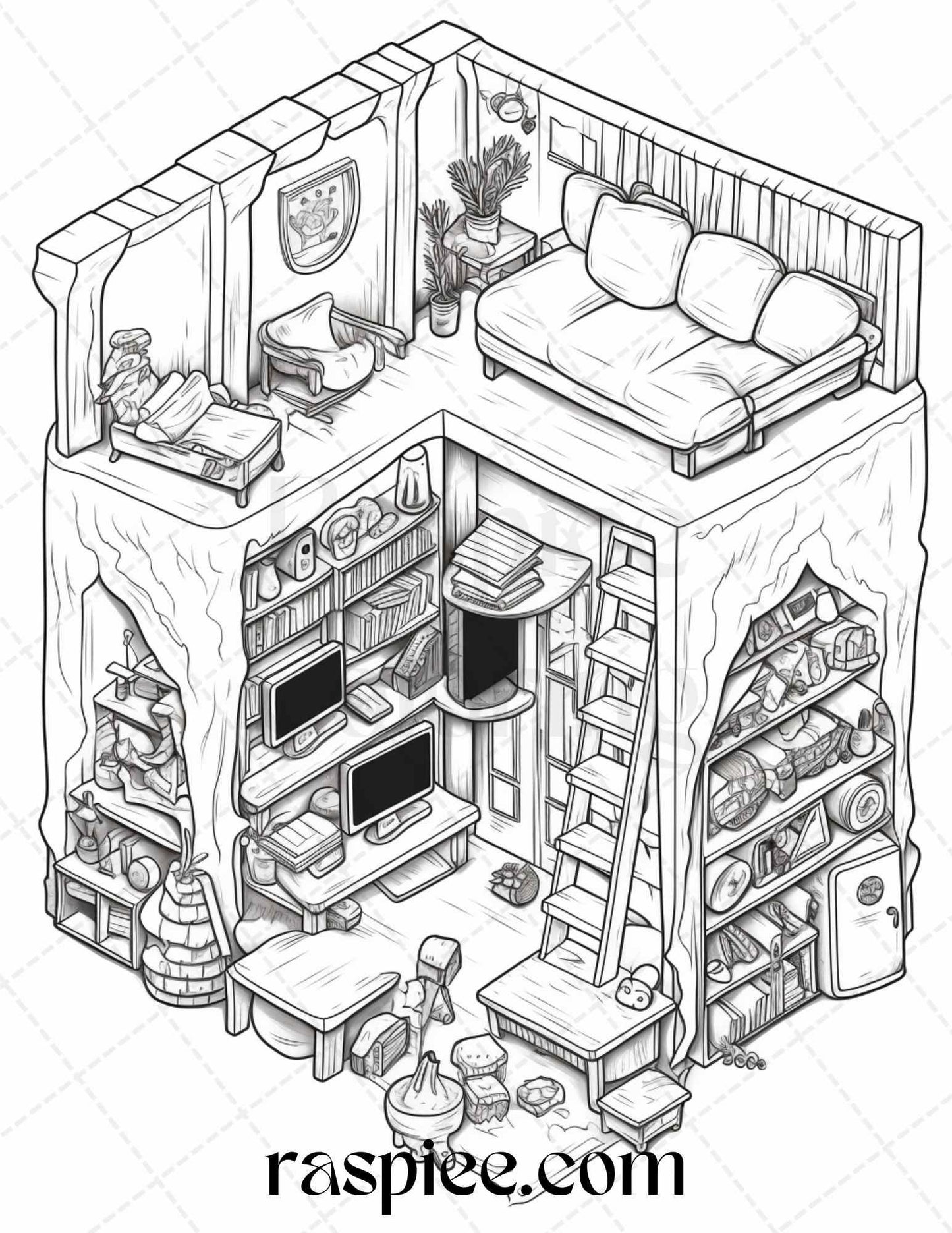 40 Pocket Room Coloring Pages Printable for Adults Kids, PDF File Instant Download