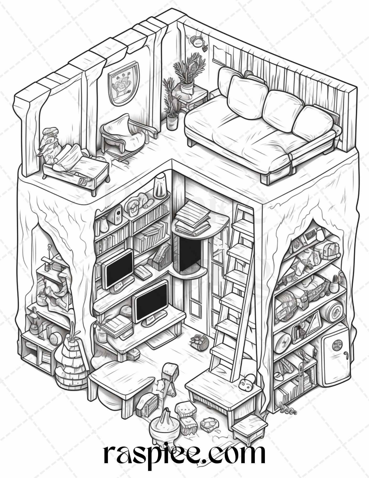 40 Pocket Room Coloring Pages Printable for Adults Kids, PDF File Instant Download