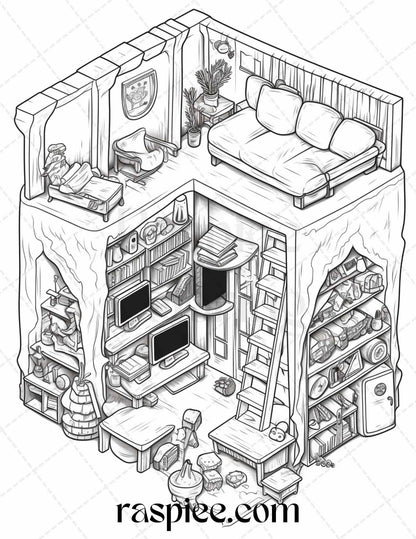 40 Pocket Room Coloring Pages Printable for Adults Kids, PDF File Instant Download