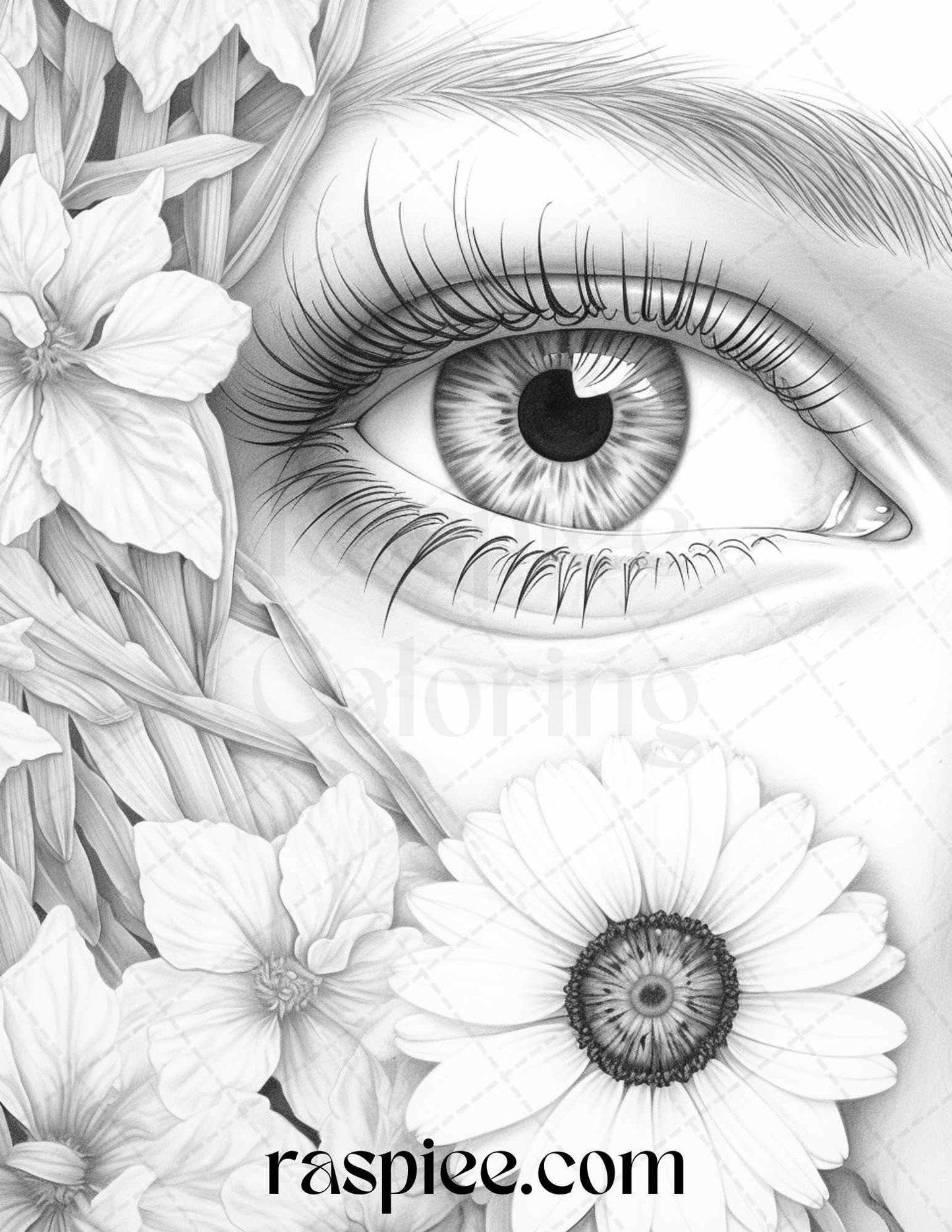 40 Charming Eyes Grayscale Coloring Pages Printable for Adults, PDF File Instant Download