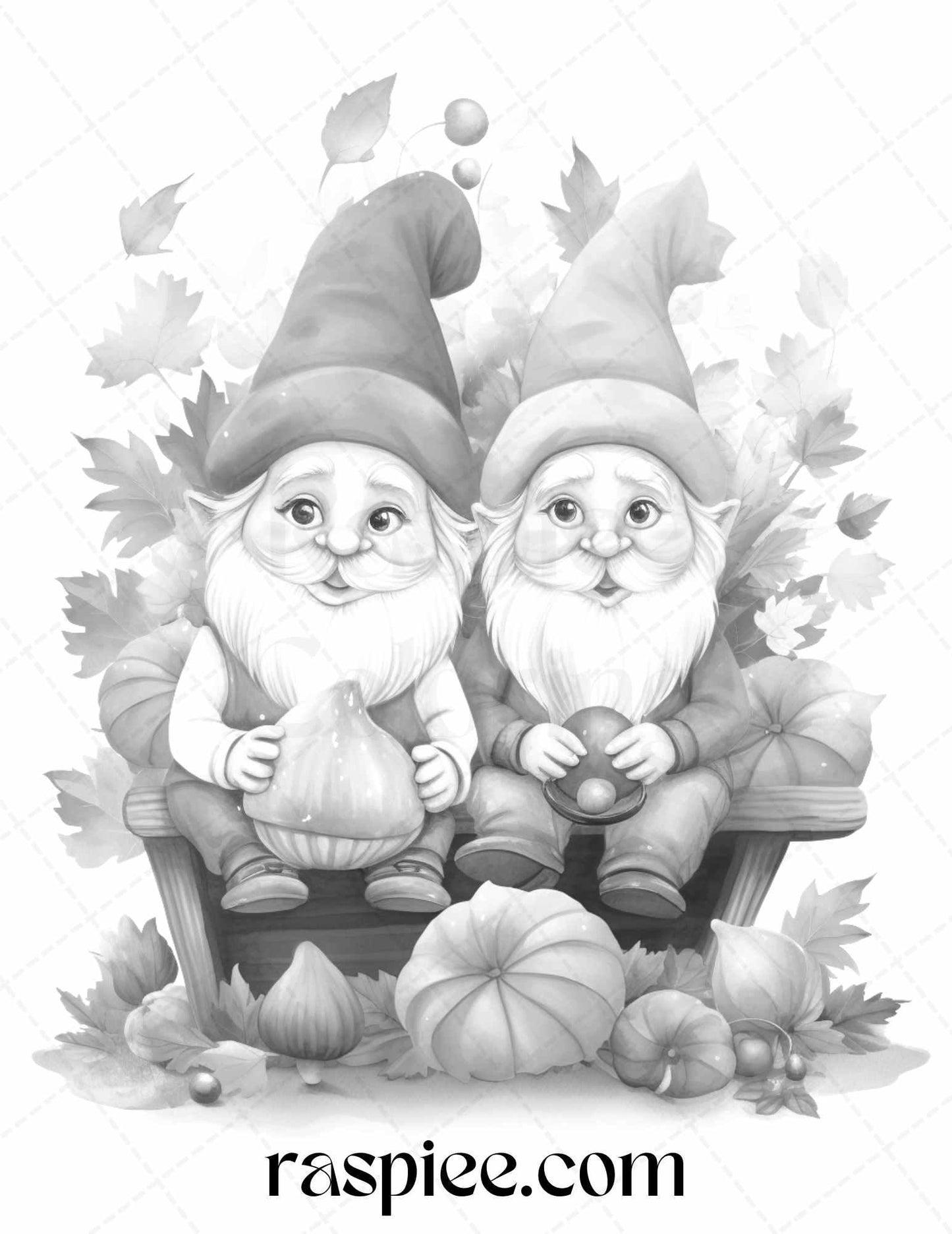 40 Fall Gnomes Grayscale Coloring Pages Printable for Adults Kids, PDF File Instant Download