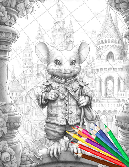 40 Little Mouse Prince Grayscale Coloring Pages Printable for Adults, PDF File Instant Download