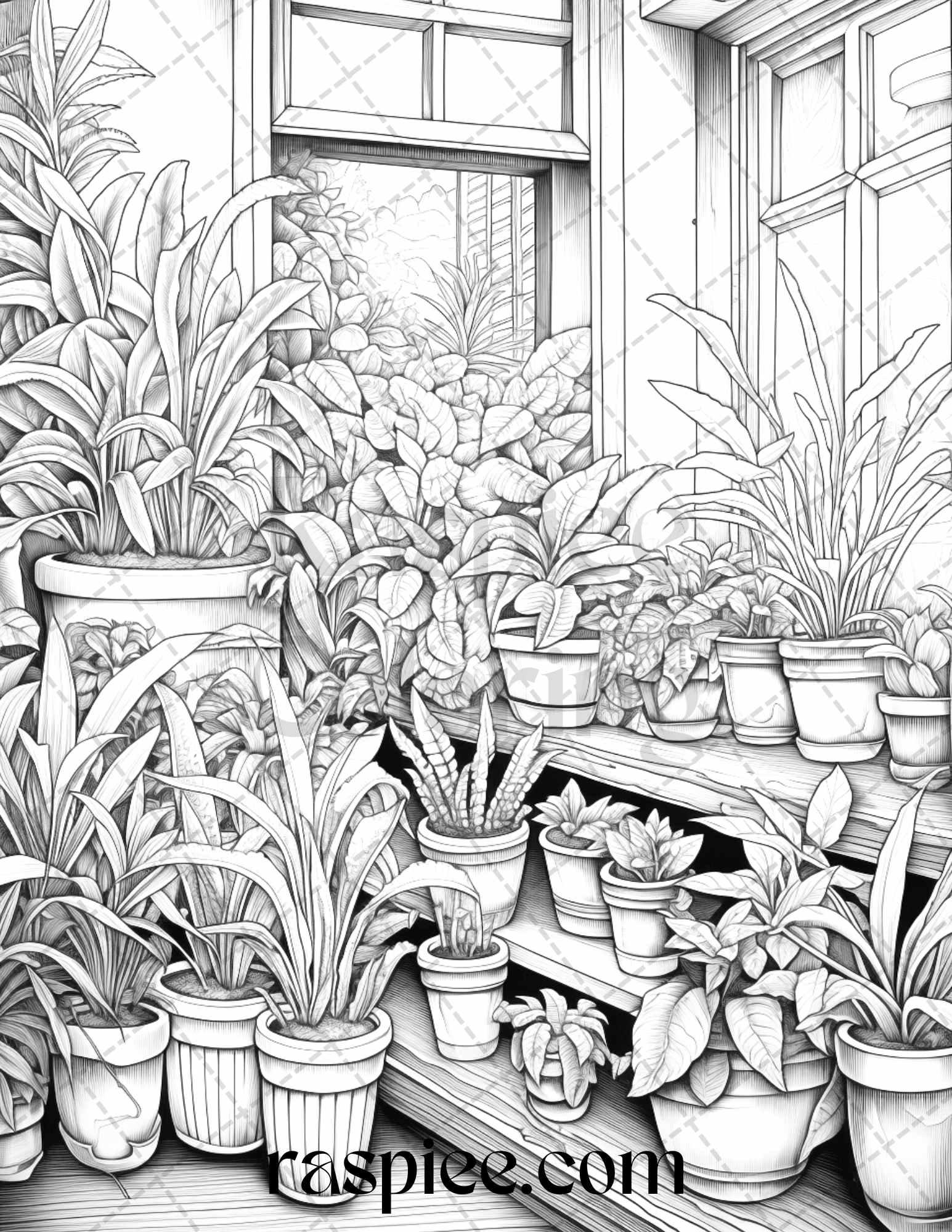 40 Window Plants Grayscale Coloring Pages Printable for Adults, PDF File Instant Download