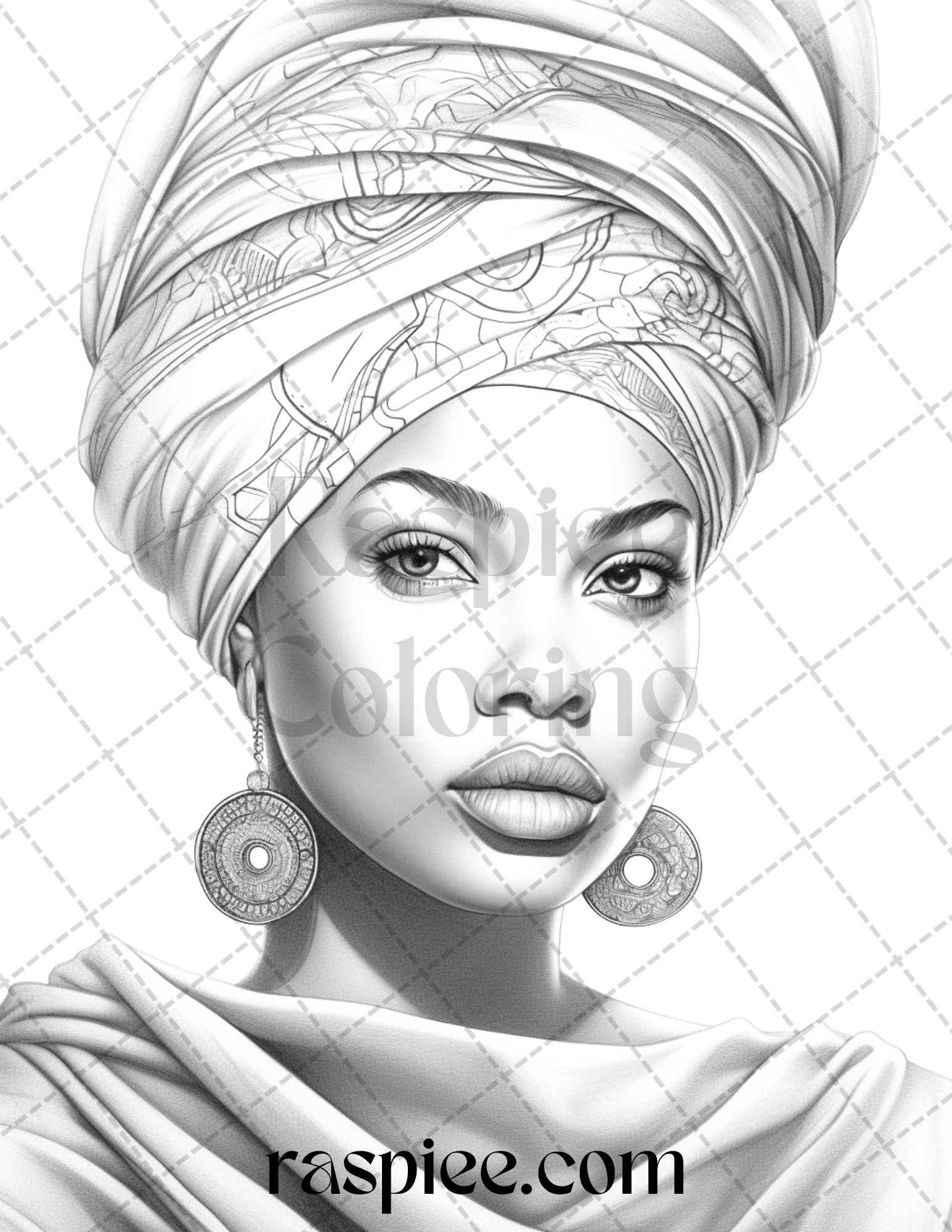 40 Beautiful African Women Grayscale Coloring Pages Printable for Adults, PDF File Instant Download