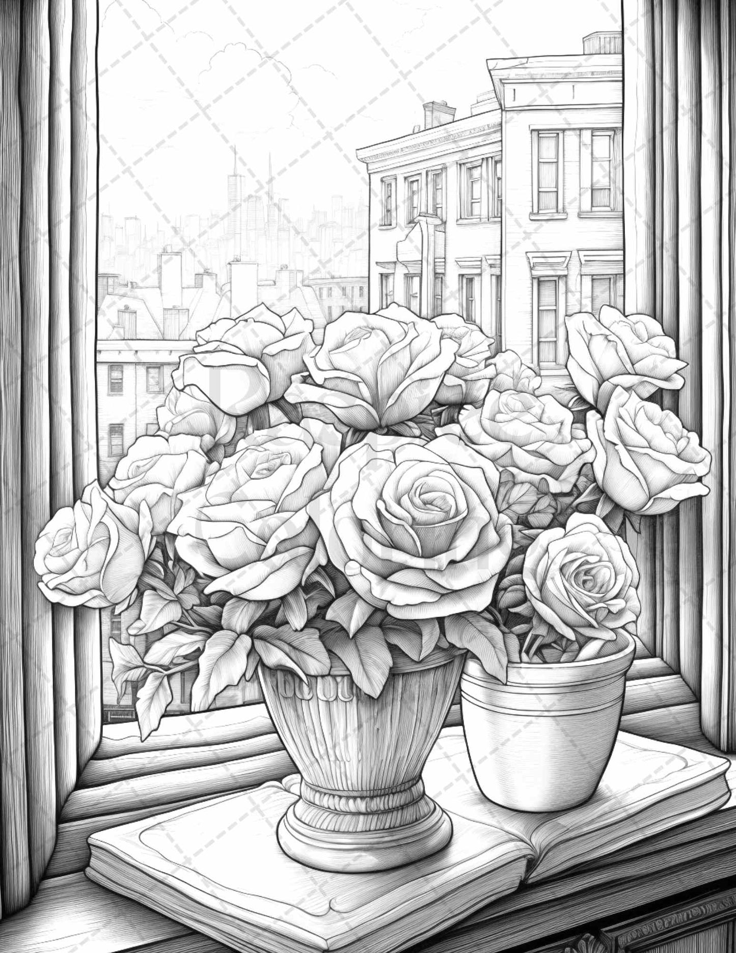 40 Captivating Roses Grayscale Coloring Pages Printable for Adults, PDF File Instant Download