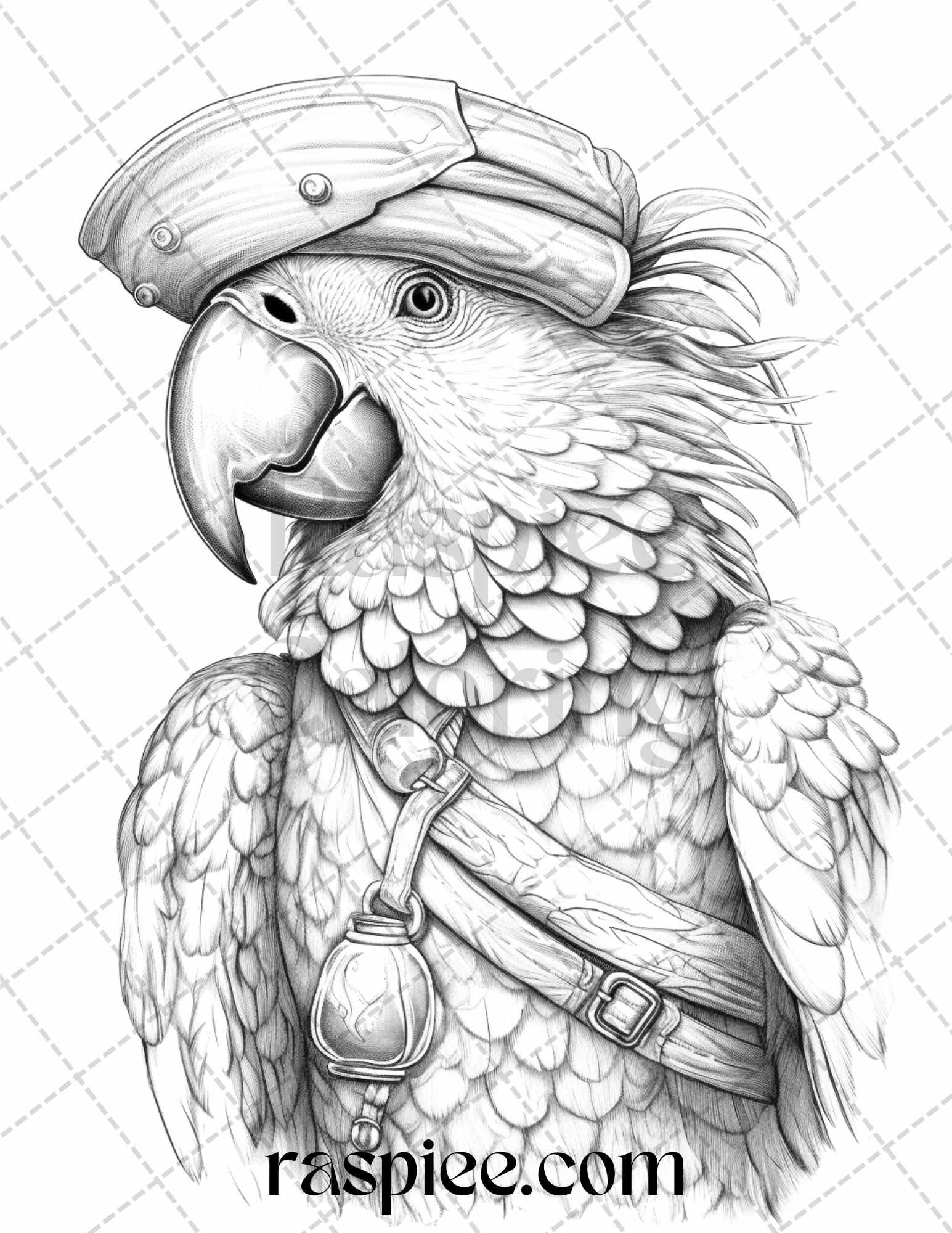 40 Pirate Animals Grayscale Coloring Pages Printable for Adults, PDF File Instant Download