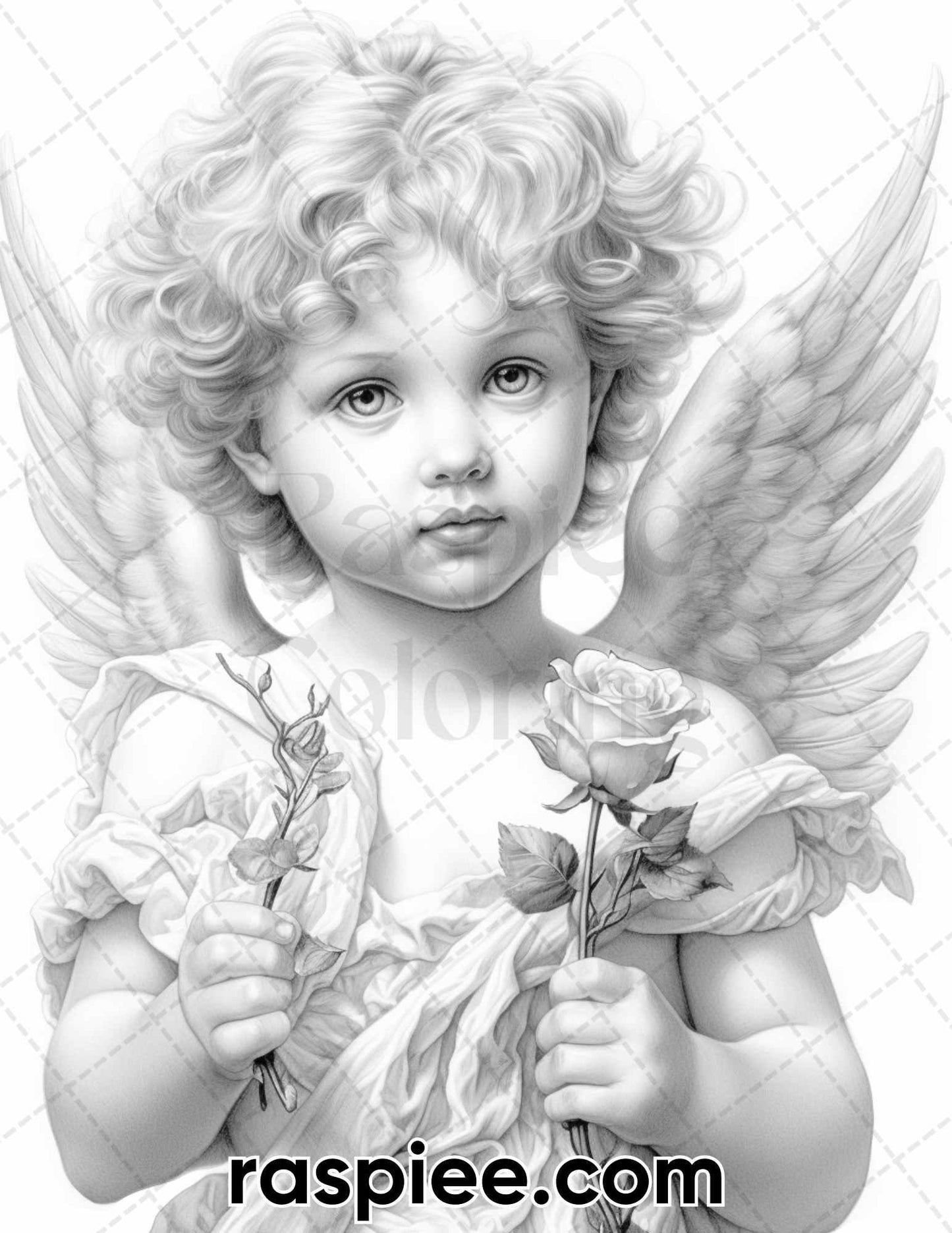 40 Valentine's Day Cupid Grayscale Adult Coloring Pages, Printable PDF Instant Download