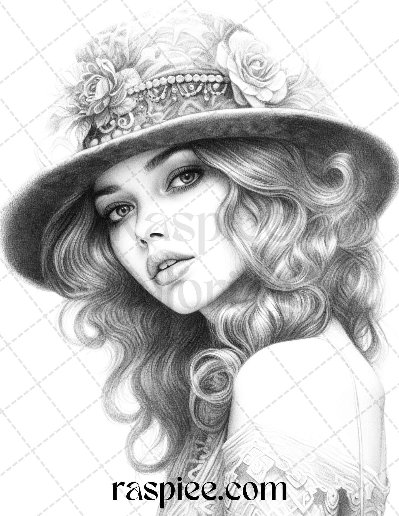 40 Beautiful Gatsby Girls Grayscale Coloring Pages Printable for Adults, PDF File Instant Download