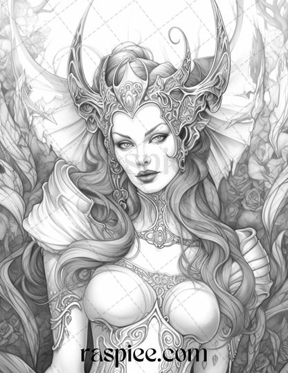 40 Dark Evil Fairy Grayscale Coloring Pages Printable for Adults, PDF File Instant Download