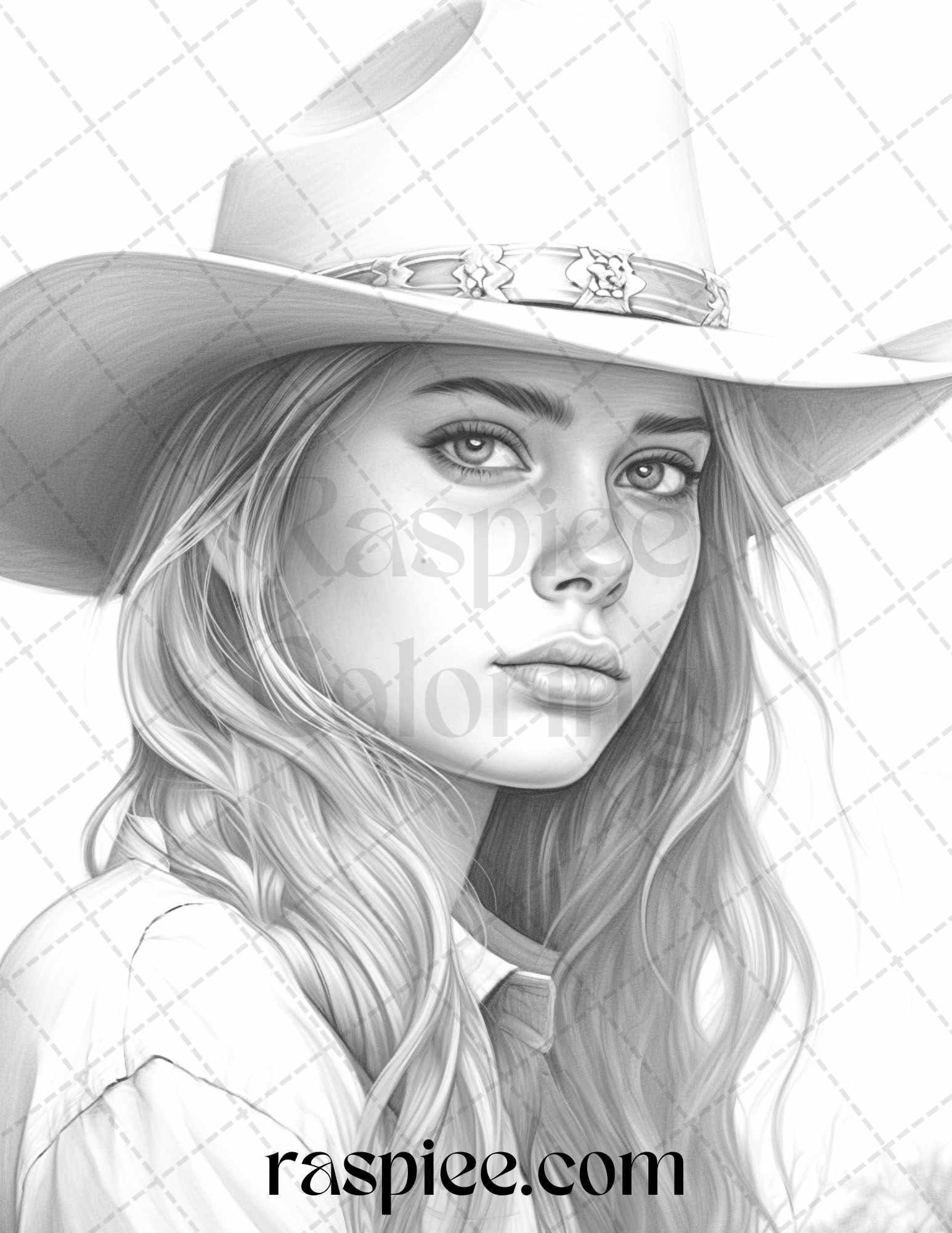 40 Beautiful Cowgirls Grayscale Coloring Pages Printable for Adults, PDF File Instant Download