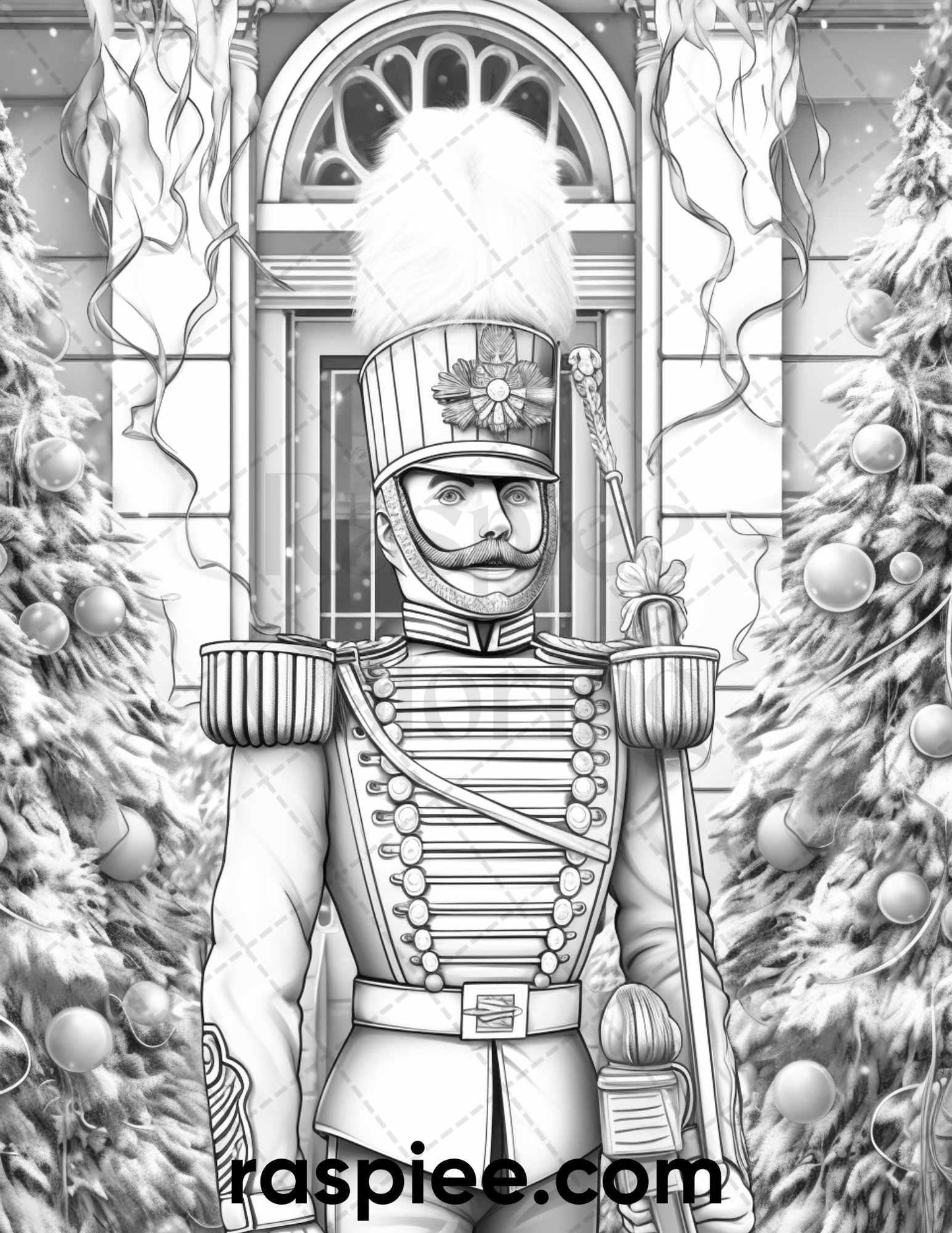 40 Christmas Nutcrackers Grayscale Coloring Pages for Adults, Printable PDF File Instant Download