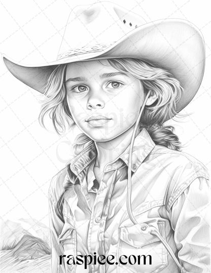 45 Wild West Cowboys Grayscale Coloring Pages Printable for Adults, PDF File Instant Download