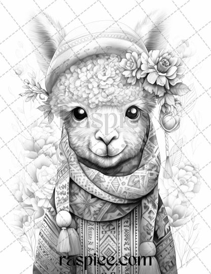 40 Cute Fall Animals Grayscale Coloring Pages Printable for Adults and Kids, PDF File Instant Download