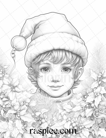 110 Christmas Elves Grayscale Coloring Pages Printable for Adults Kids, PDF File Instant Download