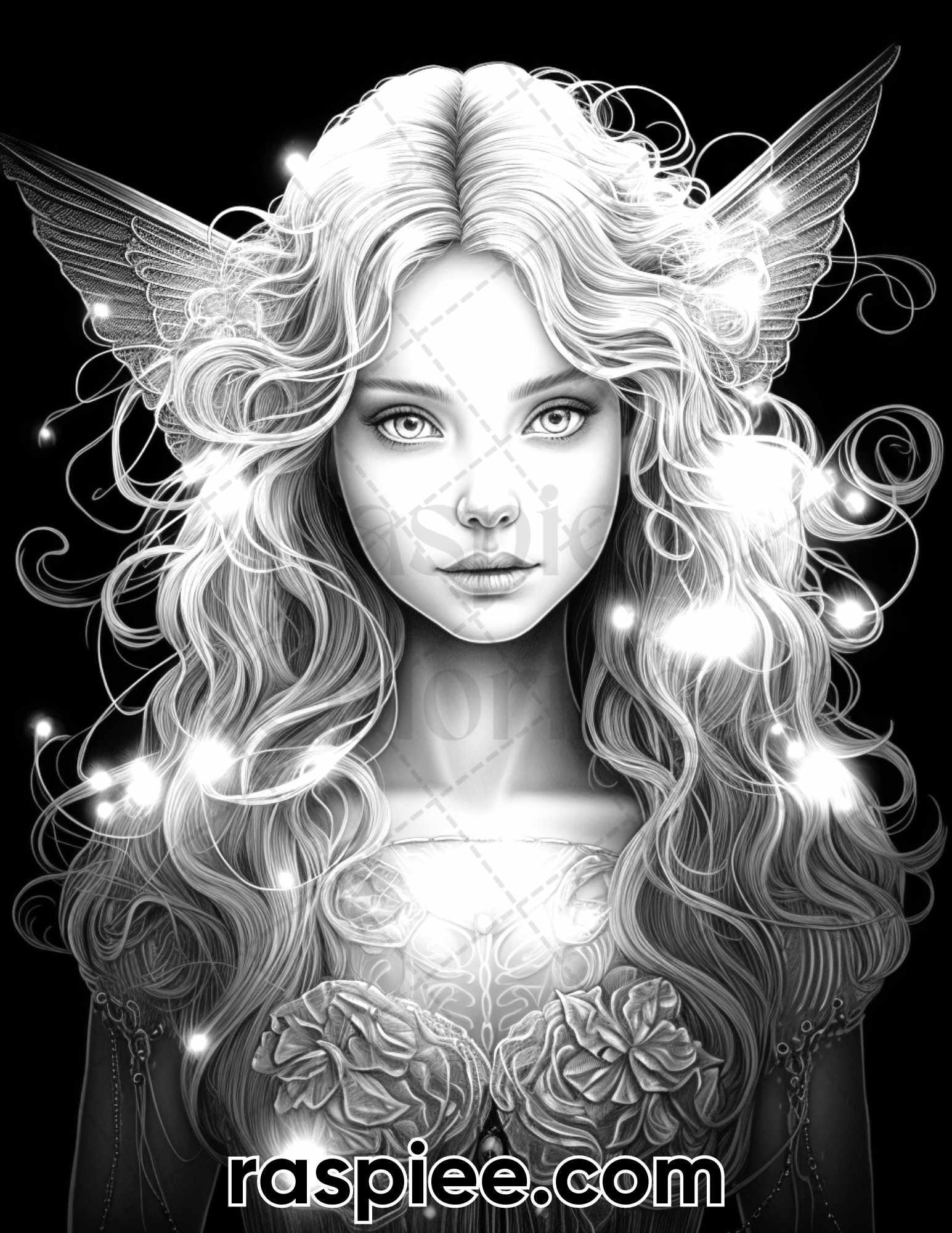 50 Starlight Fairy Grayscale Coloring Pages for Adults, Printable PDF File Instant Download