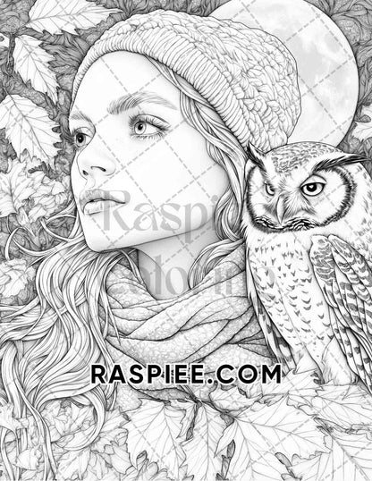 Autumn Beauties Portrait Adult Coloring Pages Printable PDF Instant Download