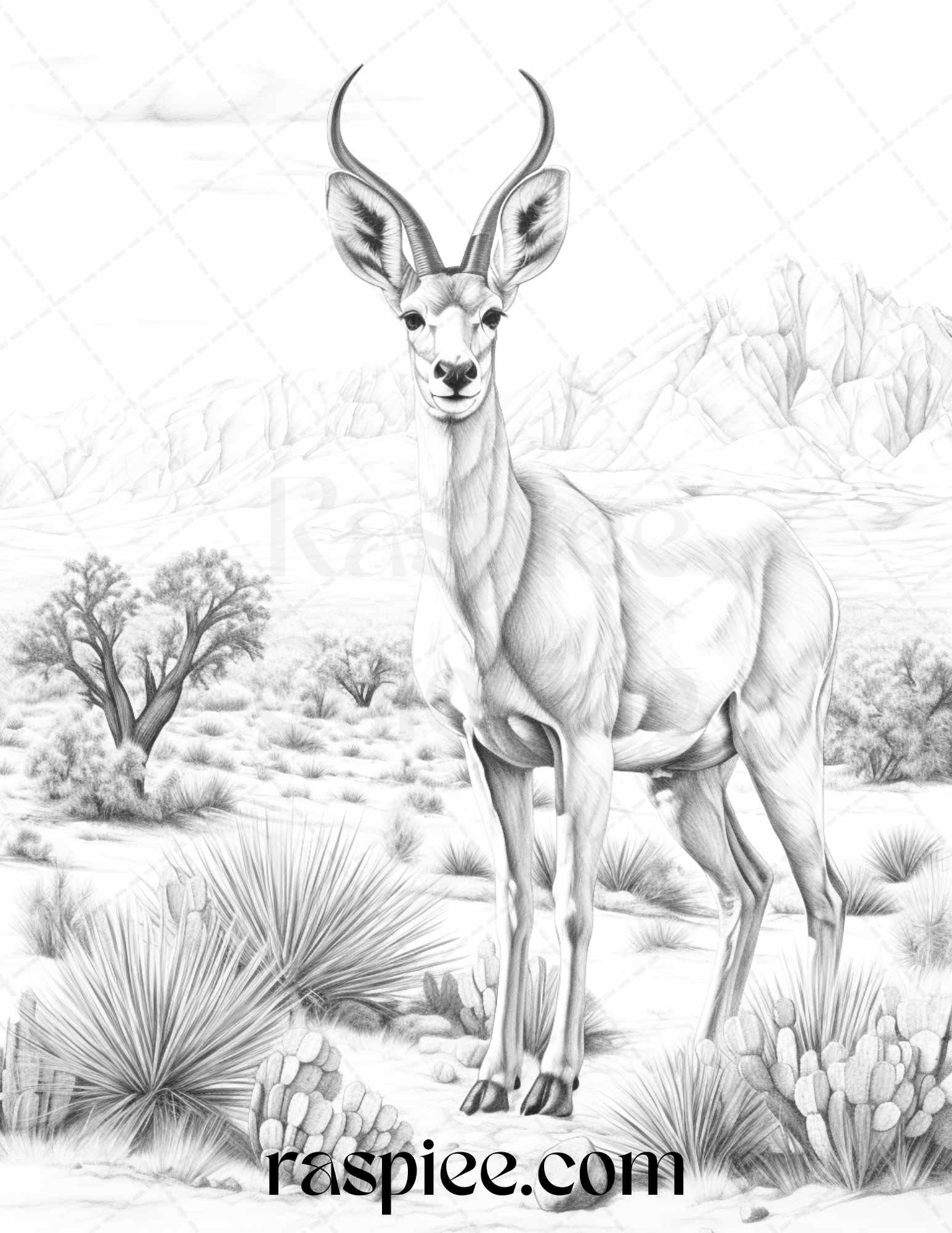 43 Desert Animals Grayscale Coloring Pages Printable for Adults, PDF File Instant Download