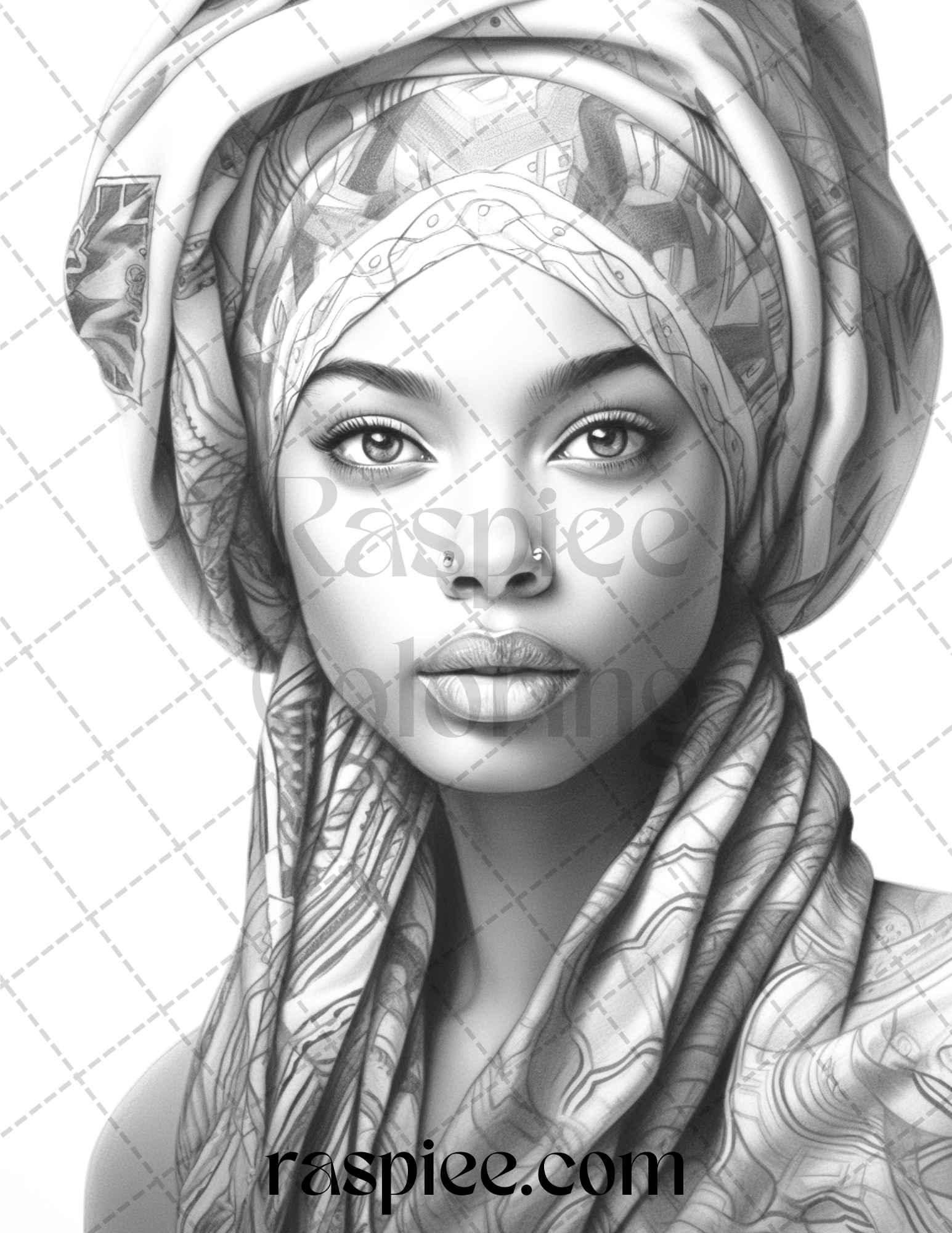 40 Beautiful African Women Grayscale Coloring Pages Printable for Adults, PDF File Instant Download