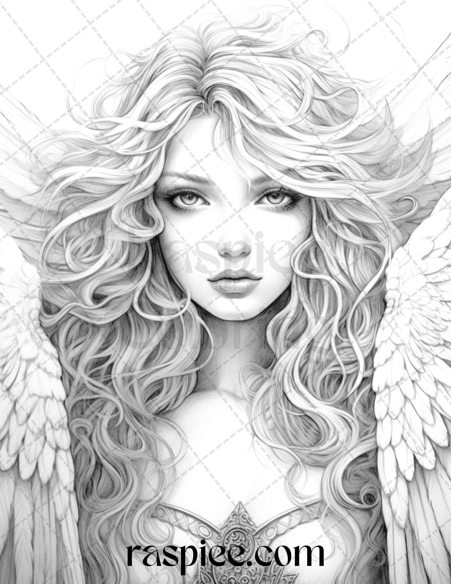 42 Enchanting Angels Grayscale Coloring Pages Printable for Adults, PDF File Instant Download