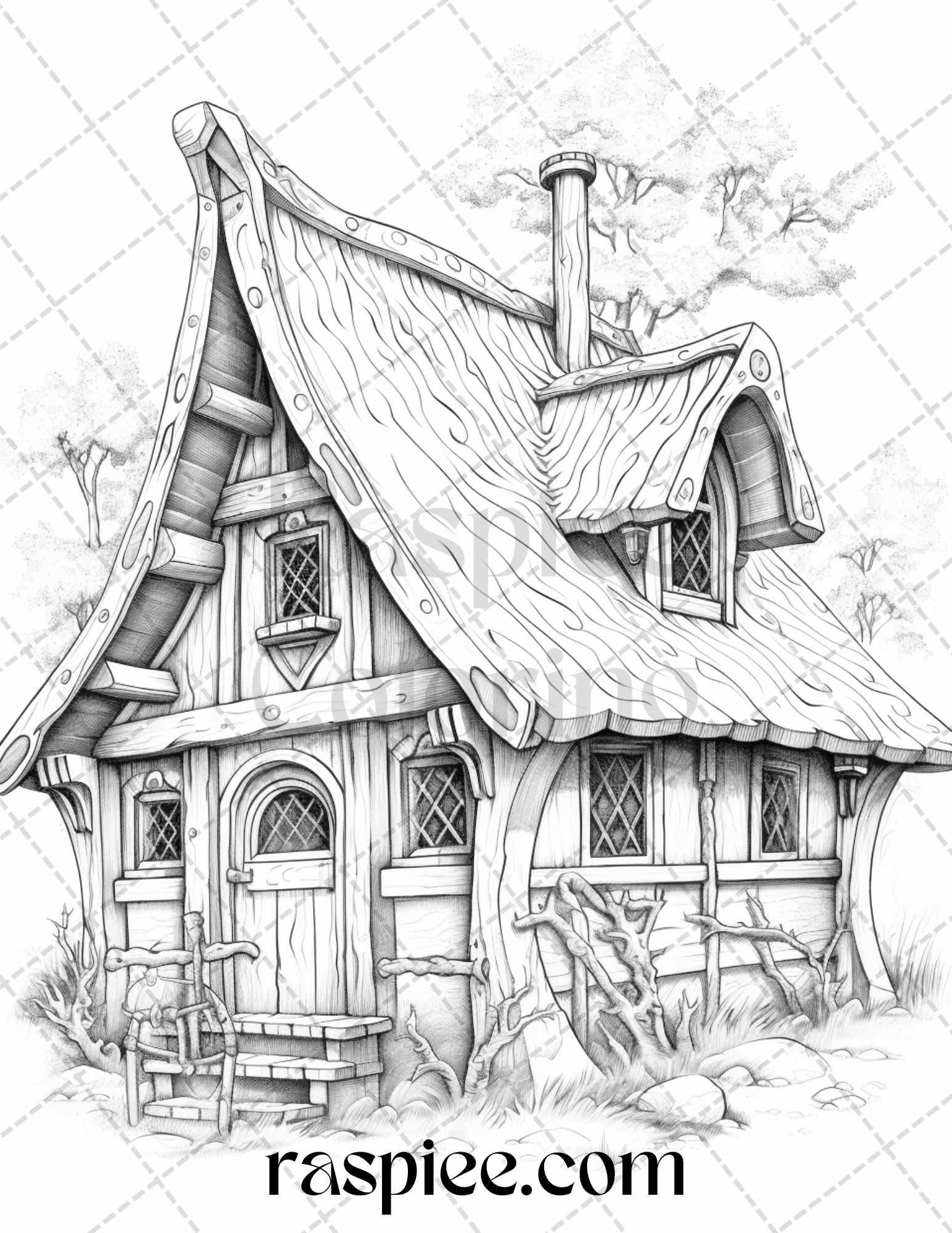 40 Viking Houses Grayscale Coloring Pages Printable for Adults, PDF File Instant Download