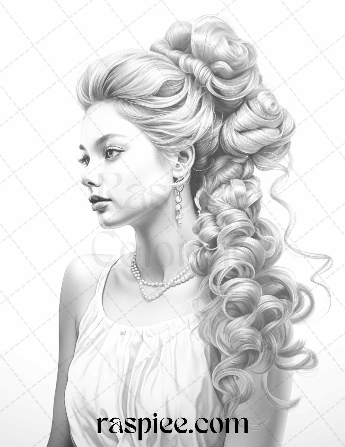 43 Beautiful Hairstyles Grayscale Coloring Pages Printable for Adults, PDF File Instant Download