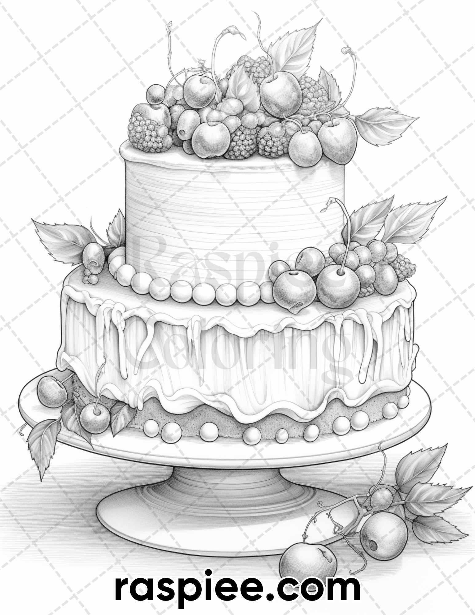 45 Christmas Cakes Grayscale Coloring Pages for Adults, Printable PDF File Instant Download