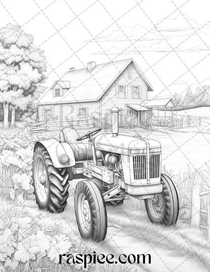 40 Farmstead Serenity Grayscale Coloring Pages Printable for Adults, PDF File Instant Download