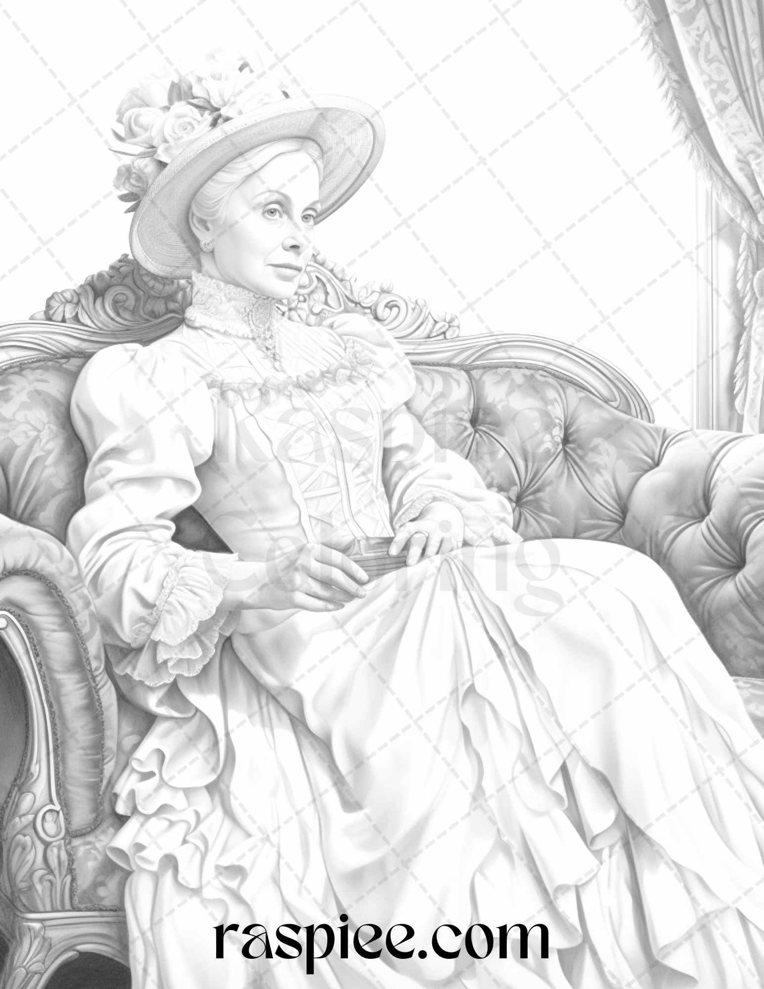 50 Victorian Grandma Grayscale Coloring Pages Printable for Adults, PDF File Instant Download