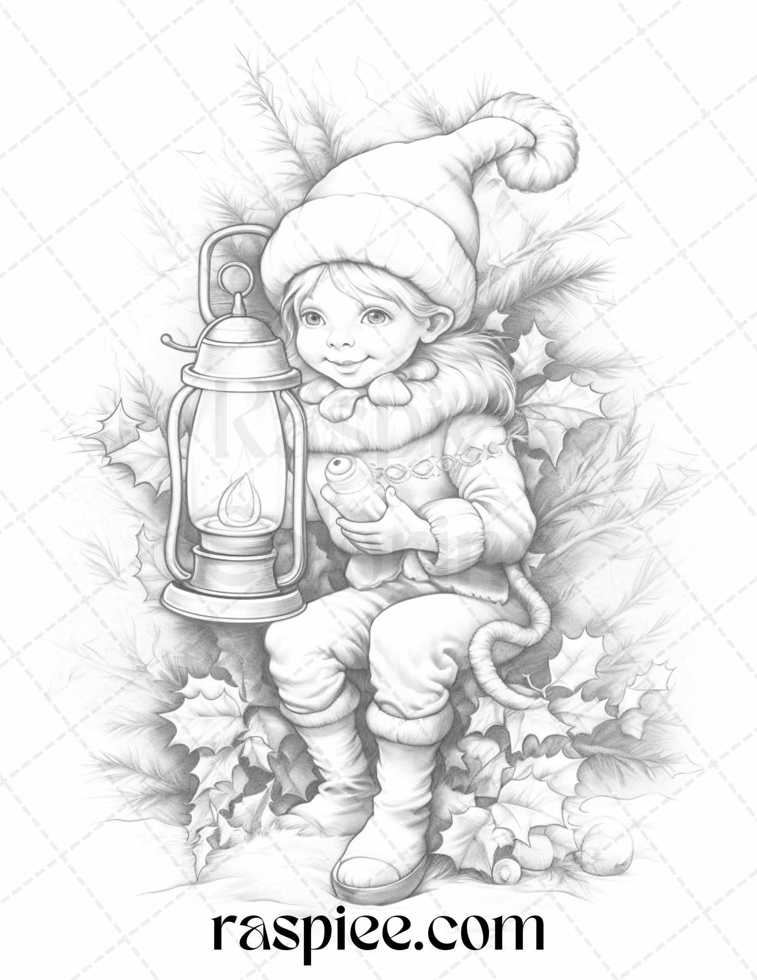 110 Christmas Elves Grayscale Coloring Pages Printable for Adults Kids, PDF File Instant Download