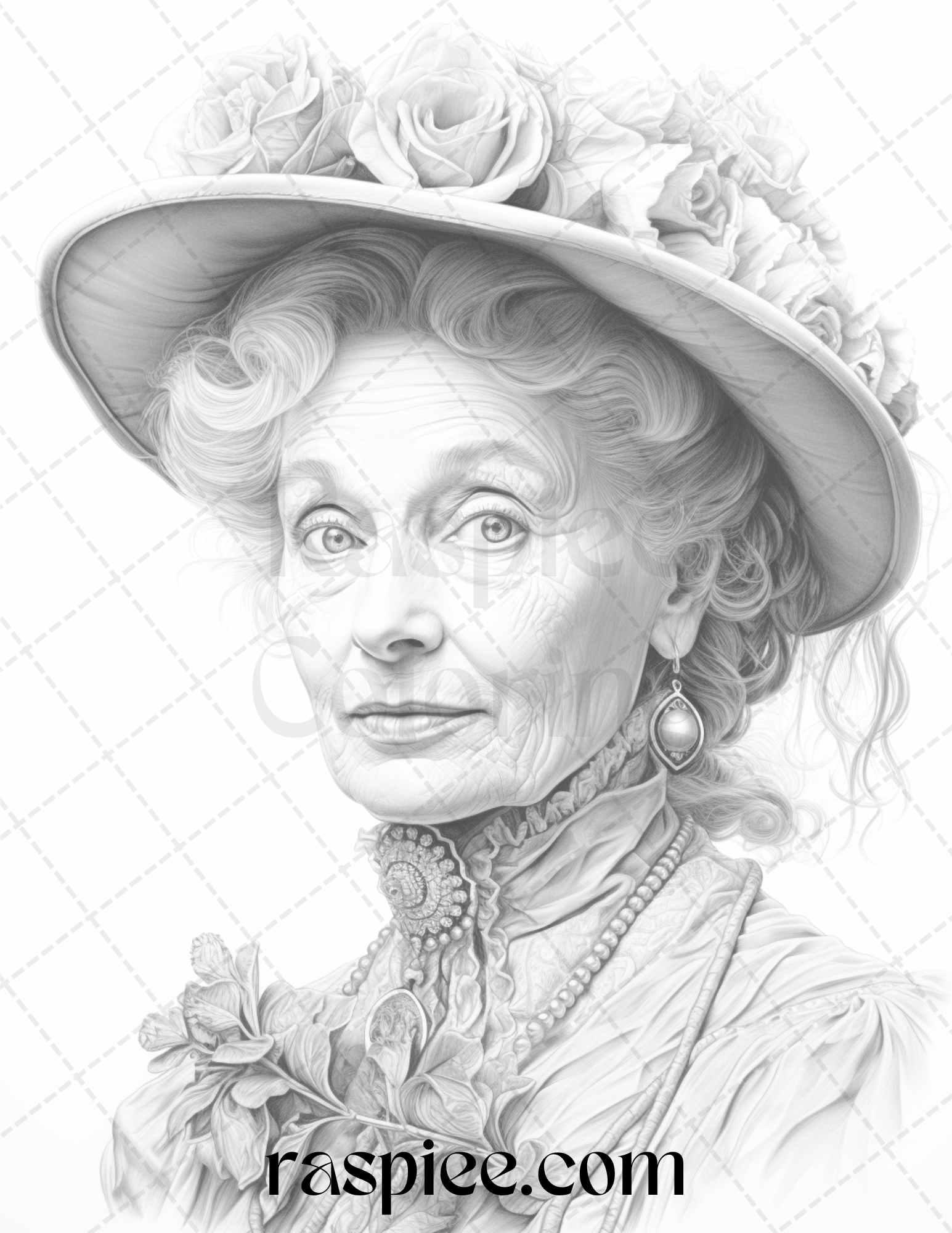 50 Victorian Grandma Grayscale Coloring Pages Printable for Adults, PDF File Instant Download