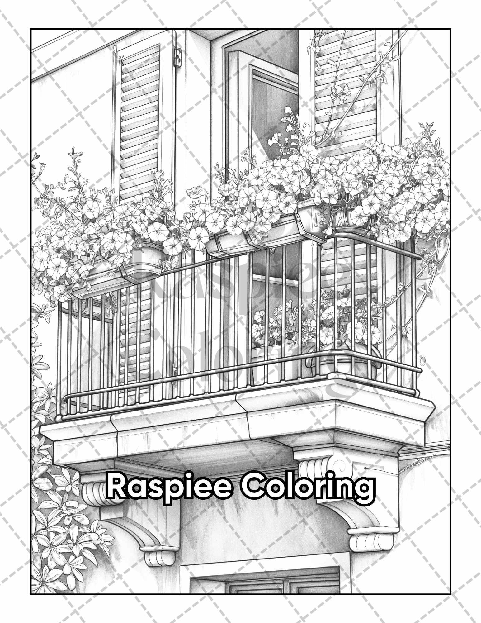 50 Balcony Garden Adult Coloring Pages Printable PDF Instant Download