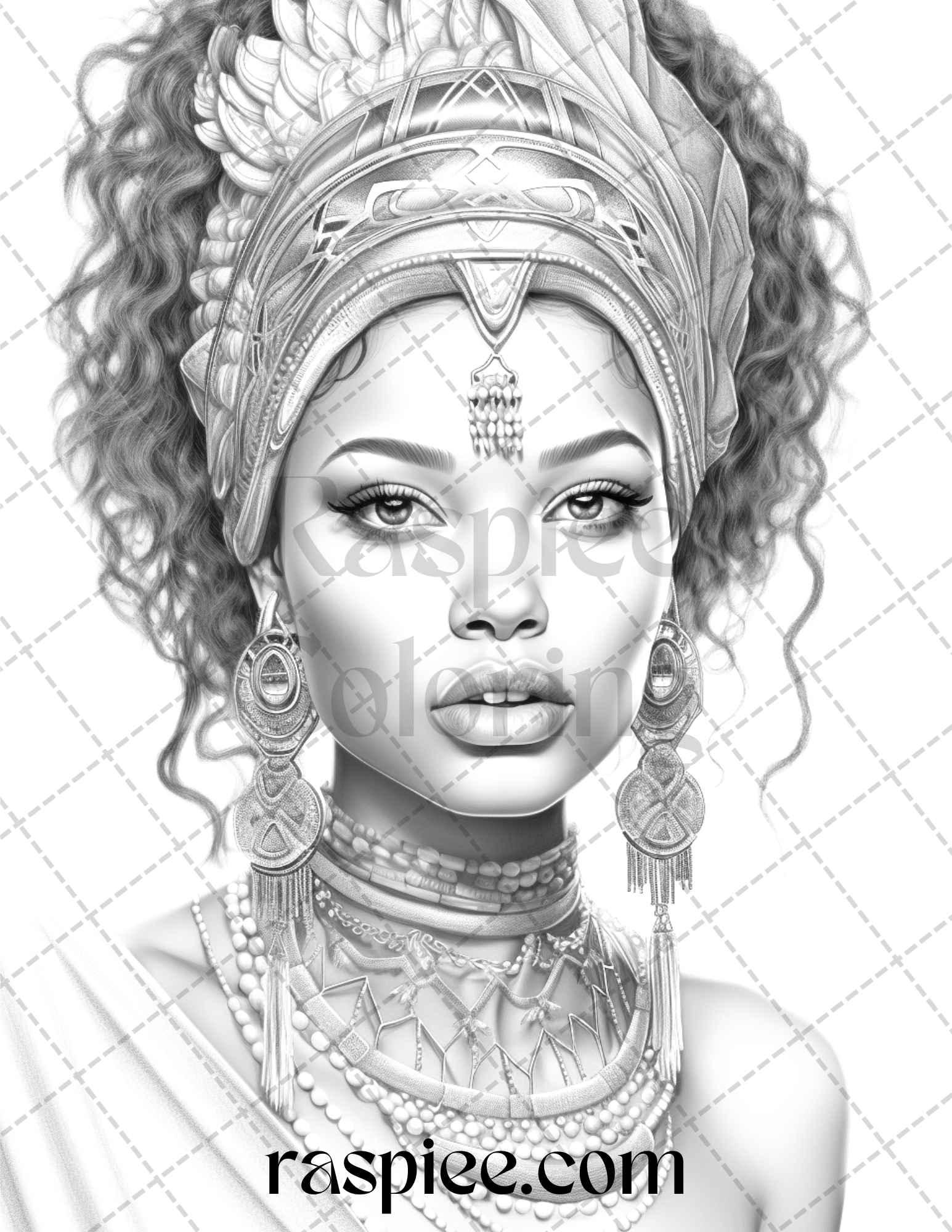 40 Beautiful African Women Grayscale Coloring Pages Printable for Adults, PDF File Instant Download